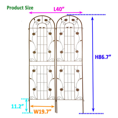 2 Pack Metal Garden Trellis 86.7" x 19.7" Rustproof Trellis for Climbing Plants Outdoor Flower Support Brown image 3