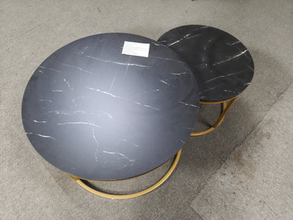 27.6in Nesting Coffee Table Set of 2, Round Coffee Table Wood Marble Pattern Top with Sturdy Metal Frame, End Table Side Tables for Living Room Bedroom Balcony Yard (Black) image 3