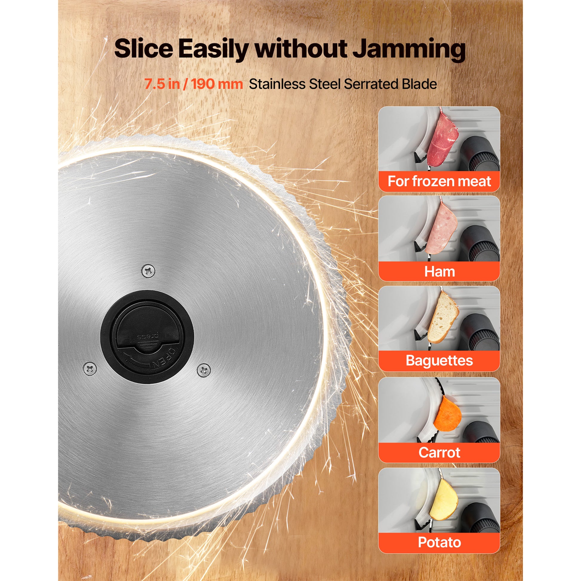 Meat Slicer, 7.5" Electric Deli Slicer with SUS420 Blade & 0-0.6" Adjustable Thickness, 200W Home Food-Slicer for Frozen Meat, Ham, Baguett, Steak, UL Approved image 4