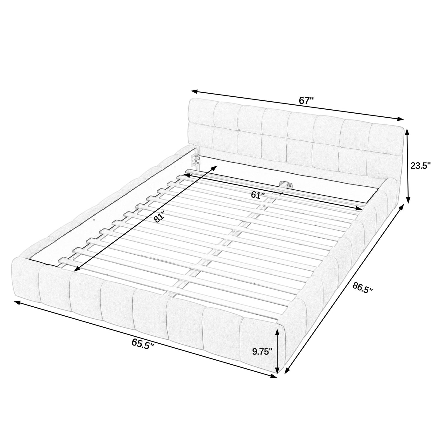 Queen Size Upholstered Bed Frame with Thick Fabric, Chenille Fabric Grounded Queen Size Platform Bed with Headboard and Solid Frame. No Box Spring Needed, Beige(68''*86.5''*23.5'') image 10