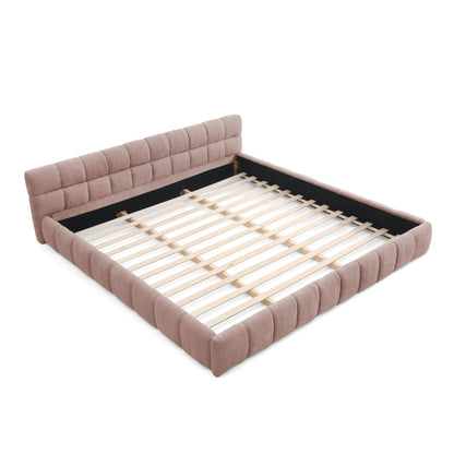 King size Upholstered Bed Frame with Thick Fabric, Chenille Fabric Grounded Queen Size Platform Bed with Headboard and Solid Frame. No Box Spring Needed-Pink(88.5''*85.5''*24'') image 8
