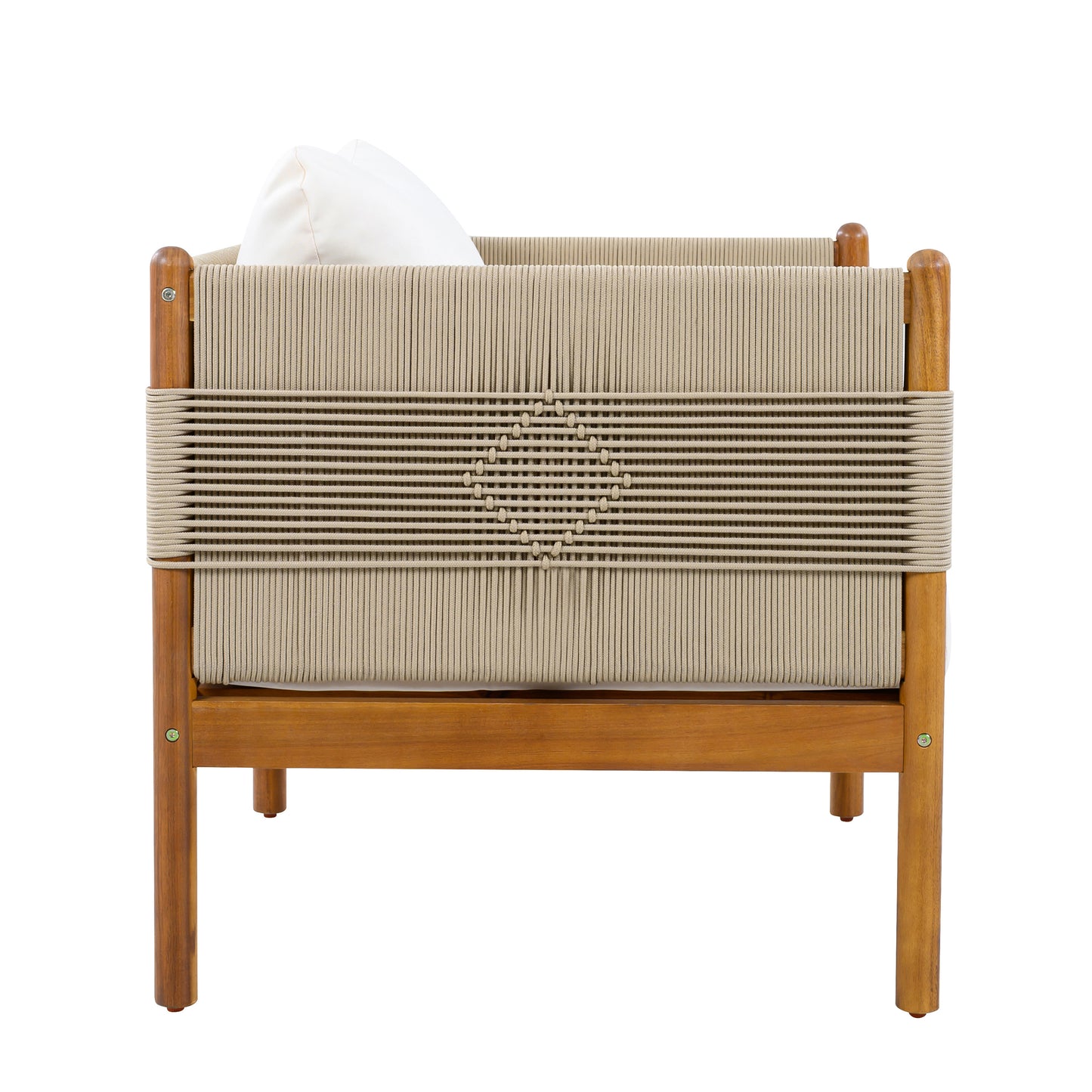 Outdoor Acacia Wood Club Chair with Diamond Rope Weave & Cushions, Teak Finish image 6