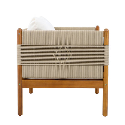 Outdoor Acacia Wood Club Chair with Diamond Rope Weave & Cushions, Teak Finish image 6