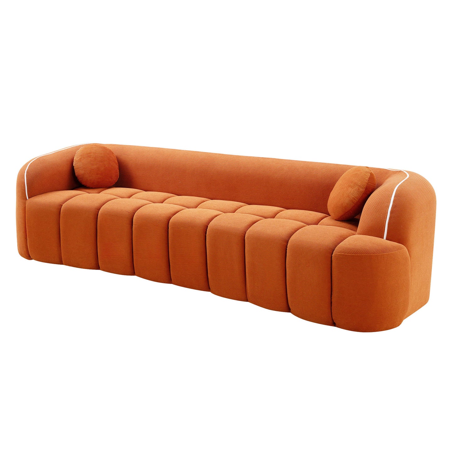 98.4" Modern Compressed Sofa, Cloud Couch 3-Seater Corduroy Sofa, No Assembly Required, Bubble Channel Tufted Couch with 2 Pillows, Comfy Deep Seat for Living Room, Apartment, Office image 7