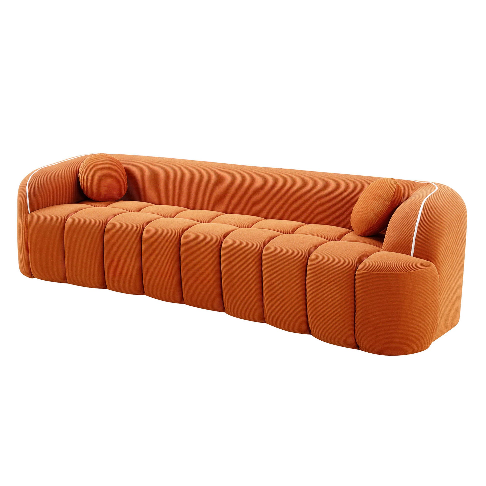 98.4" Modern Compressed Sofa, Cloud Couch 3-Seater Corduroy Sofa, No Assembly Required, Bubble Channel Tufted Couch with 2 Pillows, Comfy Deep Seat for Living Room, Apartment, Office image 7