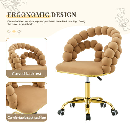 Velvet Bubble Back Swivel Office Chair, Adjustable Height Cute Vanity Chair with Gold Base & Wheels for Bedroom, Makeup Room. image 6