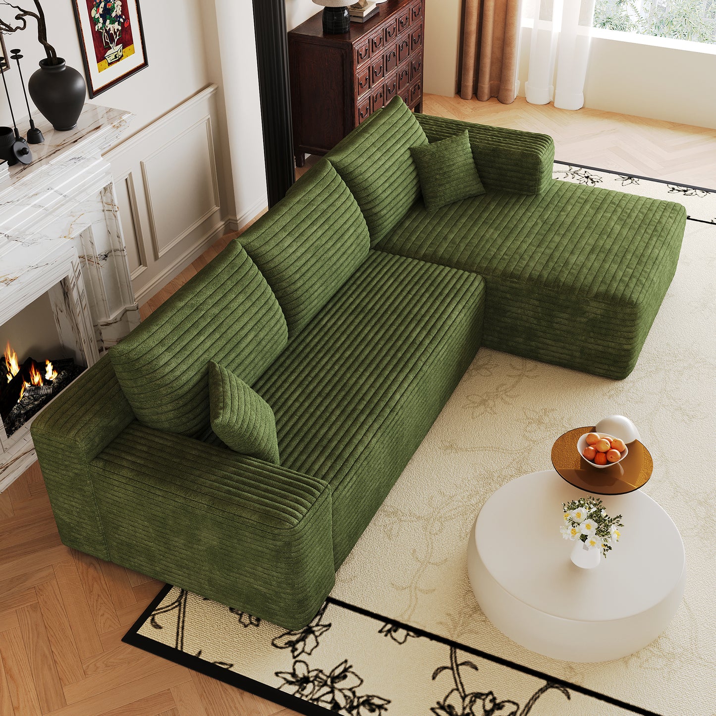 103" Cloud Sectional Sofa,Modern Minimalist Upholstered Couches, Comfort L Shaped Sofa for Living Room,Deep Seat Corner Couch,No Assembly Required,Green(Plush Corduroy Fabric) image 11