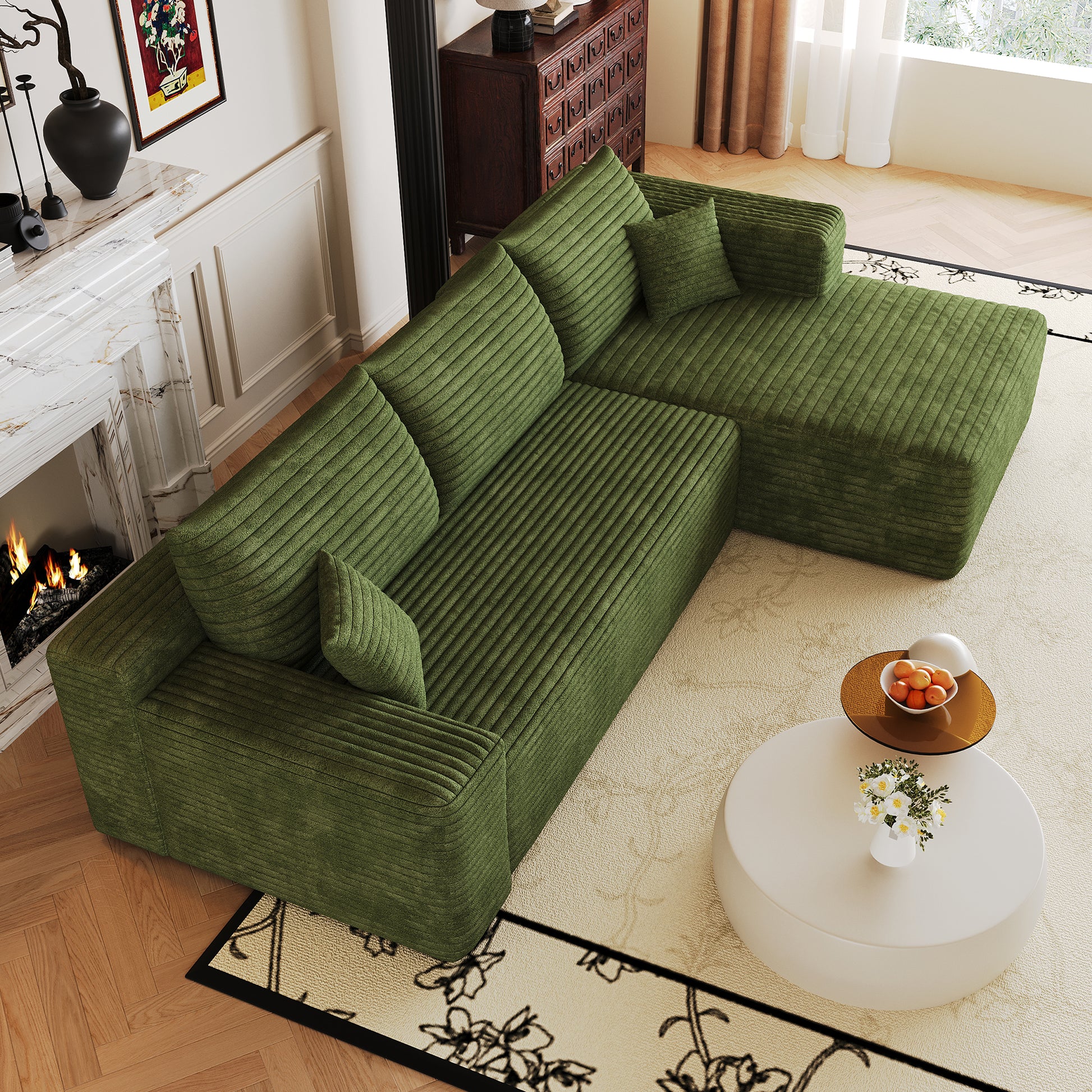 103" Cloud Sectional Sofa,Modern Minimalist Upholstered Couches, Comfort L Shaped Sofa for Living Room,Deep Seat Corner Couch,No Assembly Required,Green(Plush Corduroy Fabric) image 11