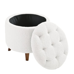 Round Ottoman storage stool with Cover Lid,Decorate the living room and bedroom with round teddy fleece storage Ottoman (White)