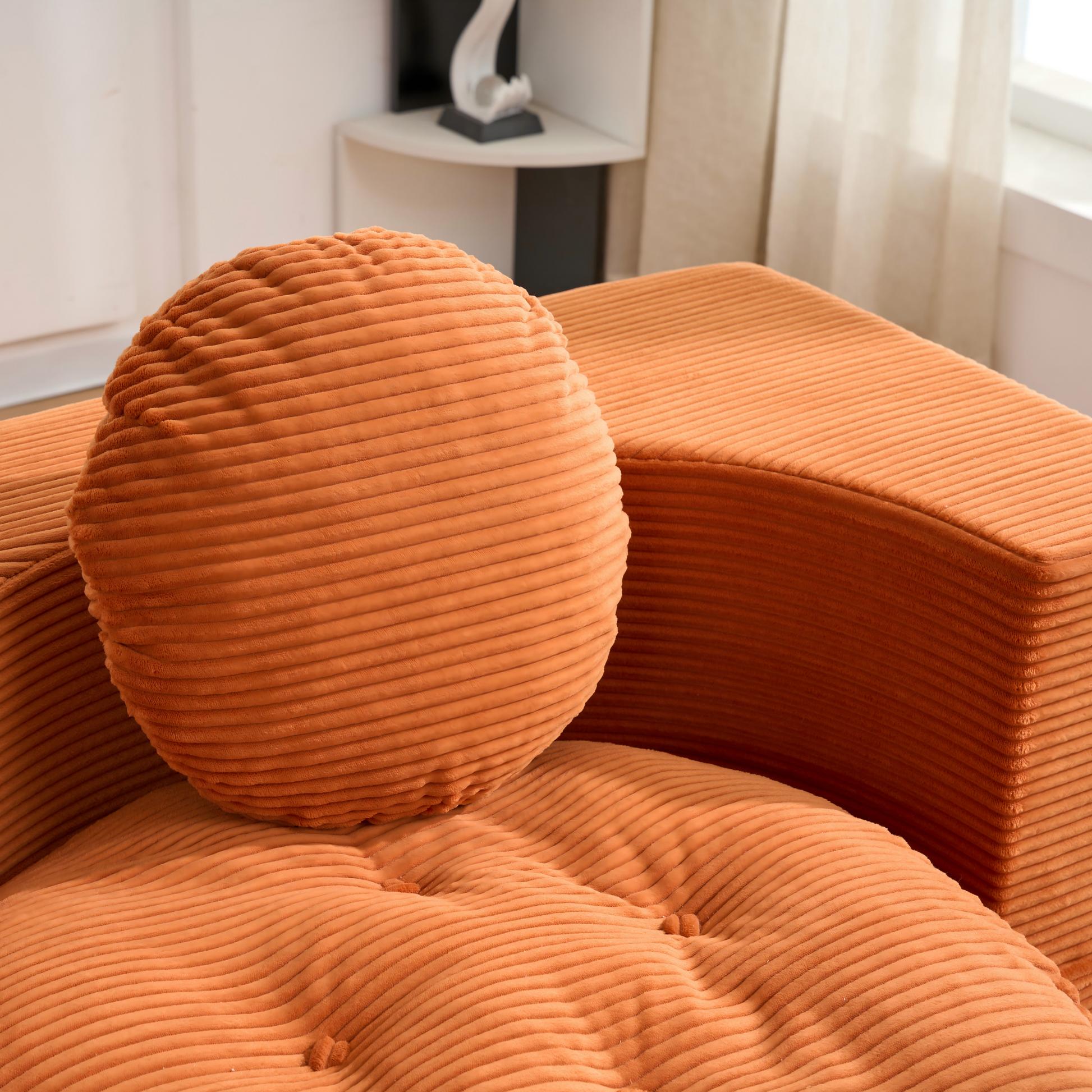 Convertible Sleeper Sofa, Modern Folding Futon Corduroy Floor Foam Compression Loveseat Sofa Bed Couch, Foldable Full Size Guest Bed with 2 Pillows for Living Room Bedroom Apartment, Orange image 5