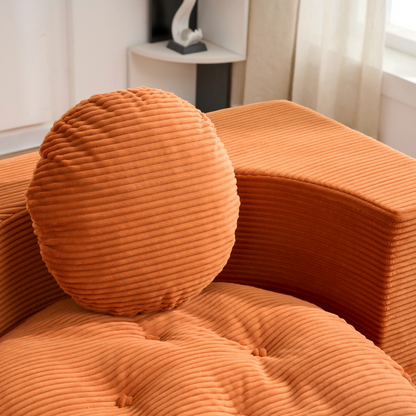 Convertible Sleeper Sofa, Modern Folding Futon Corduroy Floor Foam Compression Loveseat Sofa Bed Couch, Foldable Full Size Guest Bed with 2 Pillows for Living Room Bedroom Apartment, Orange image 5