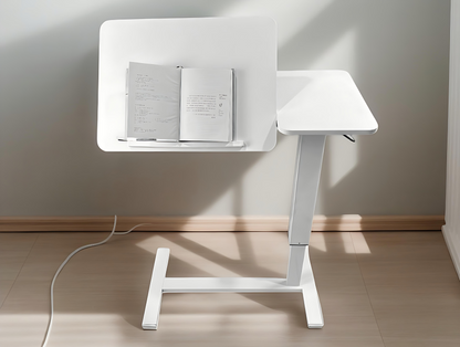 Overbed Bedside Desk, Mobile Rolling Laptop Stand Tilting Overbed Table with Wheels, Height Adjustable Tray Table for Laptop Bed Sofa Side Table, Bedside Table (WHITE) image 9