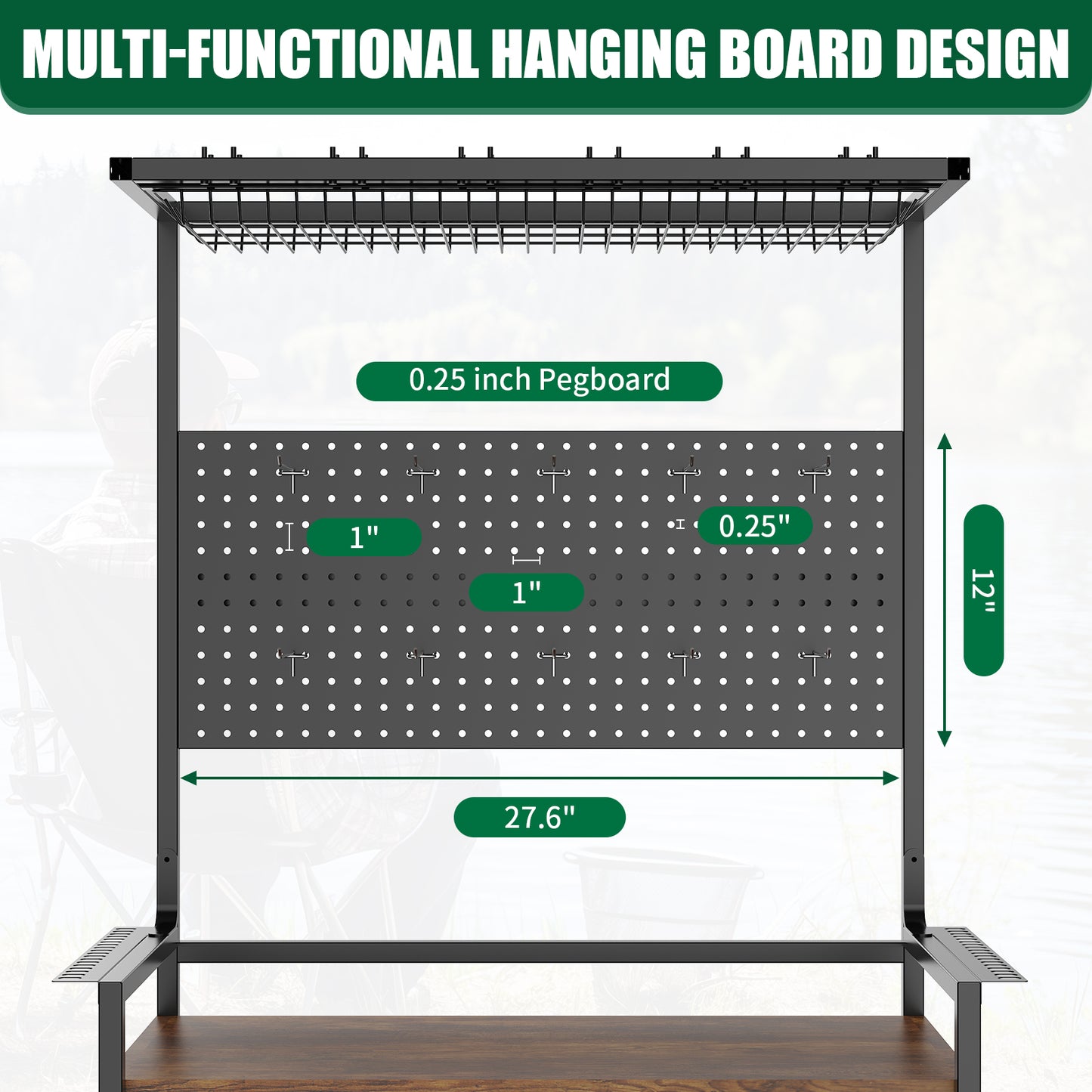 Fishing Rod Storage Rack with Pegboard, Rolling Tackle Organizer Cart, Multi-Tier Fishing Gear Stand for Rods, Reels, Tackle Boxes & Bags, Heavy Duty Metal Holders with Lockable Wheels image 8