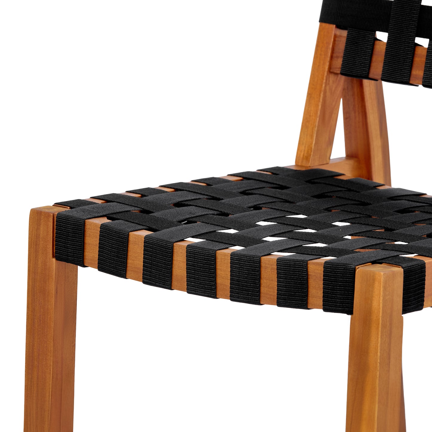 30.5 Inch Seat Height Outdoor Acacia Solid Wood Patio Furniture Set, Black Pe Woven Rope, Breathable and Comfortable,Indoor & Outdoor Use,Teak Finish+Black Rope(set of 5) image 10