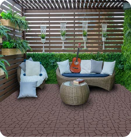 New Stone texture 12" Patio Deck Tiles, DIY Module Interlocking Decking Tiles Floor Tile,Easy and Quick Installation Court Tiles for Porch Poolside Balcony Backyard 44pcs, Brown image 7