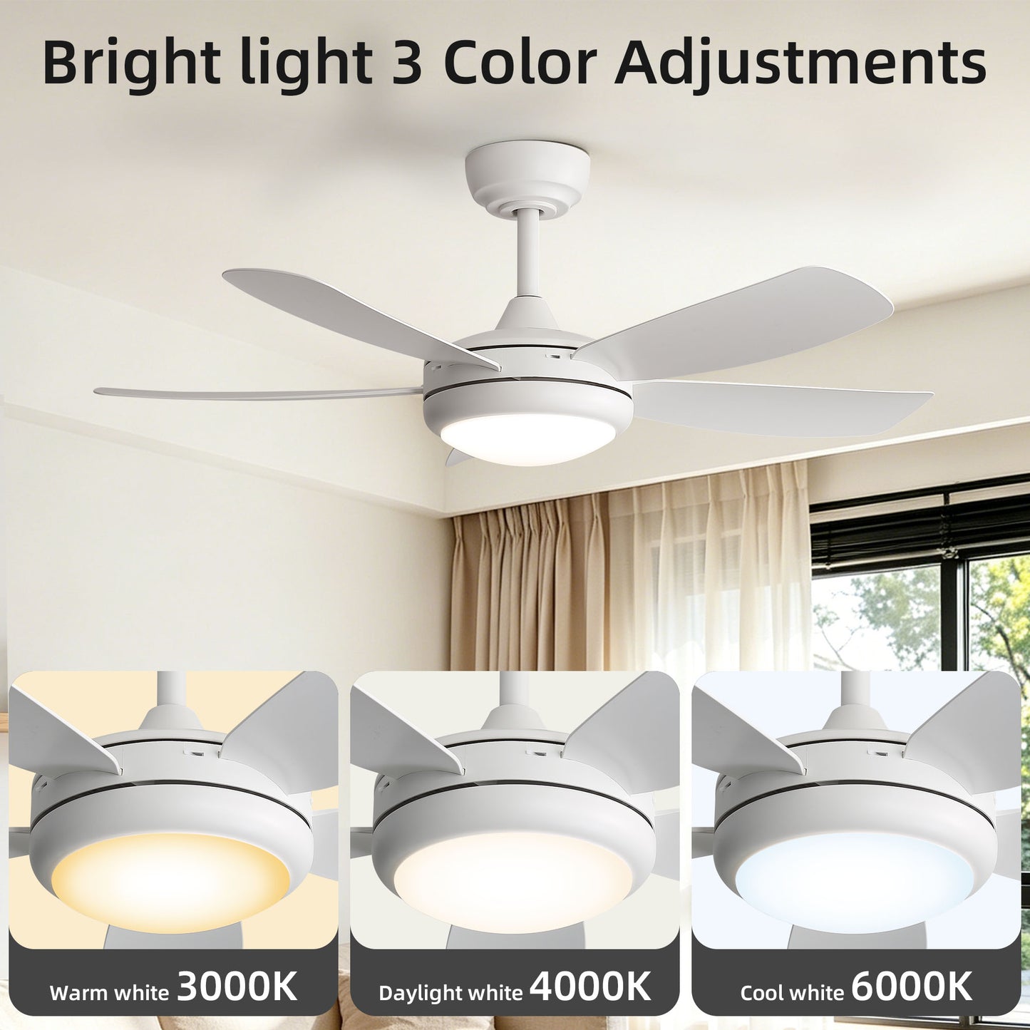 42 inch Ceiling Fans with Lights, Quiet DC Motor, Screw-Free for Blade Installation Reversible Ceiling Fan with Remote Control for Bedroom/Living Room-White image 4