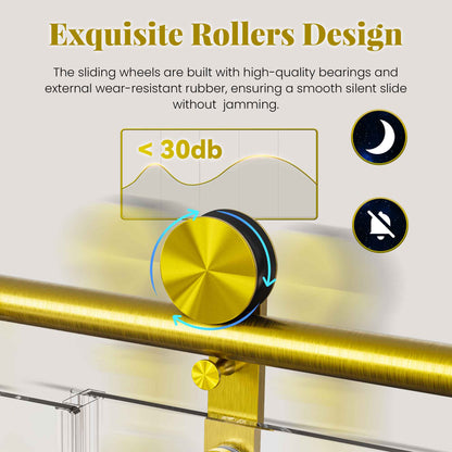 56-60" W * 66" H Frameless Single Sliding Shower Doors, Bathroom Sliding Shower Door With Towel Rail And Auxiliary Handle, 5/16" (8mm) Thick SGCC Tempered Glass Door, Brushed Gold (No Soft-Close) image 5
