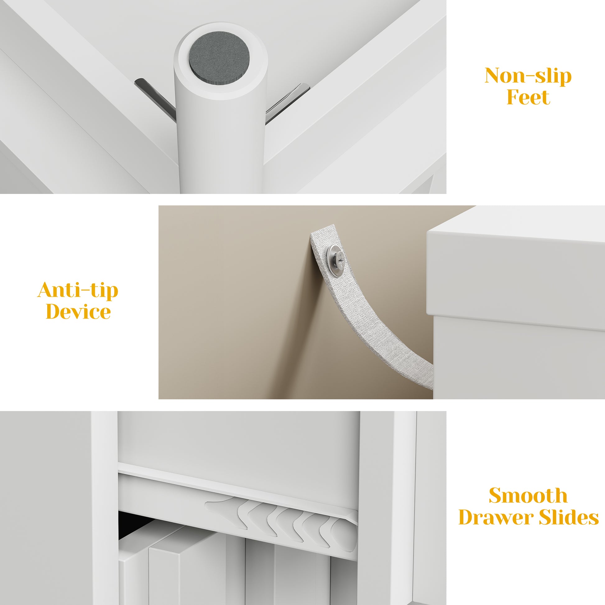 3 Drawer Dresser with Fluted Panel Design, Modern Wood Chest of Drawers with Chic Edge Pull, Large Nightstand Side Table, Wood Storage Organizer for Bedroom, Living Room, Entryway, White image 4