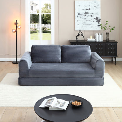 2-in-1 Folding Convertible Sofa Bed, Modern Corduroy Sleeper Couch with 2*pillows, Futon Modular Upholstered Boneless Sofa with Pull-Out Bed,Folding Floor Modular Couch for Living Room Grey image 1