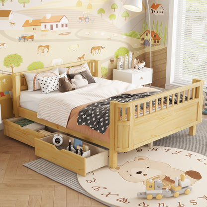 Full Size Wood Platform Bed for Kids, Wood Low Profile Full Bed with Rails for Girls and Boys, Natural (Old SKU W2593P331687) image 4