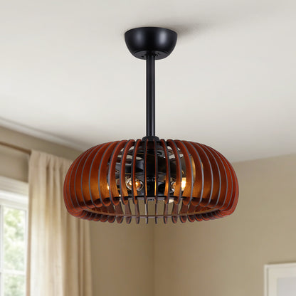20" Pumpkin Wood Ceiling Fan, Rustic Farmhouse Plywood Fandelier with 6 E12 Sockets, Reversible DC Motor, Adjustable Hanging, 6 Speeds Remote Control Ceiling Fan for Dining Room Kitchen image 2