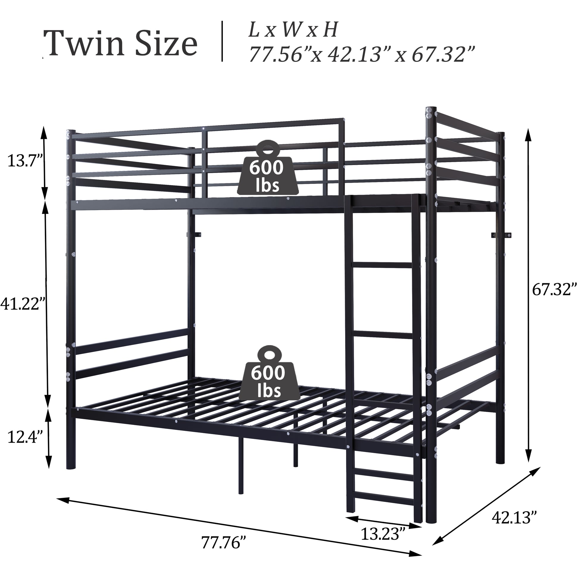 Bunk Bed Twin Over Twin for Kids/Teens/Adults Duty 2 Decker Bed with Flat Ladder, Metal Space Saver Bed with Stairs, Black image 2
