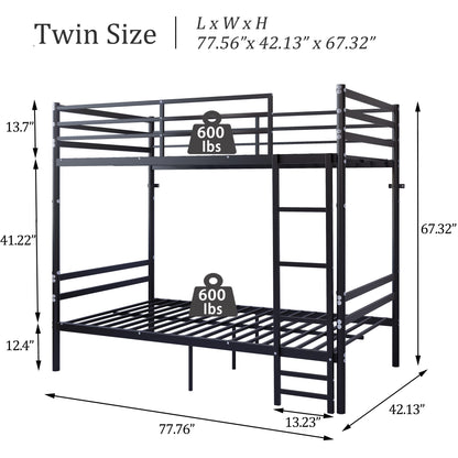 Bunk Bed Twin Over Twin for Kids/Teens/Adults Duty 2 Decker Bed with Flat Ladder, Metal Space Saver Bed with Stairs, Black image 2
