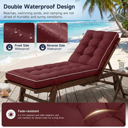 2 Pack 72x21 Inch Folding Chaise Lounge Cushion Quick Dry - Outdoor Sun Lounger Seat Pad with Shredded Foam for Patio Furniture, Deck Chairs, Poolside image 2