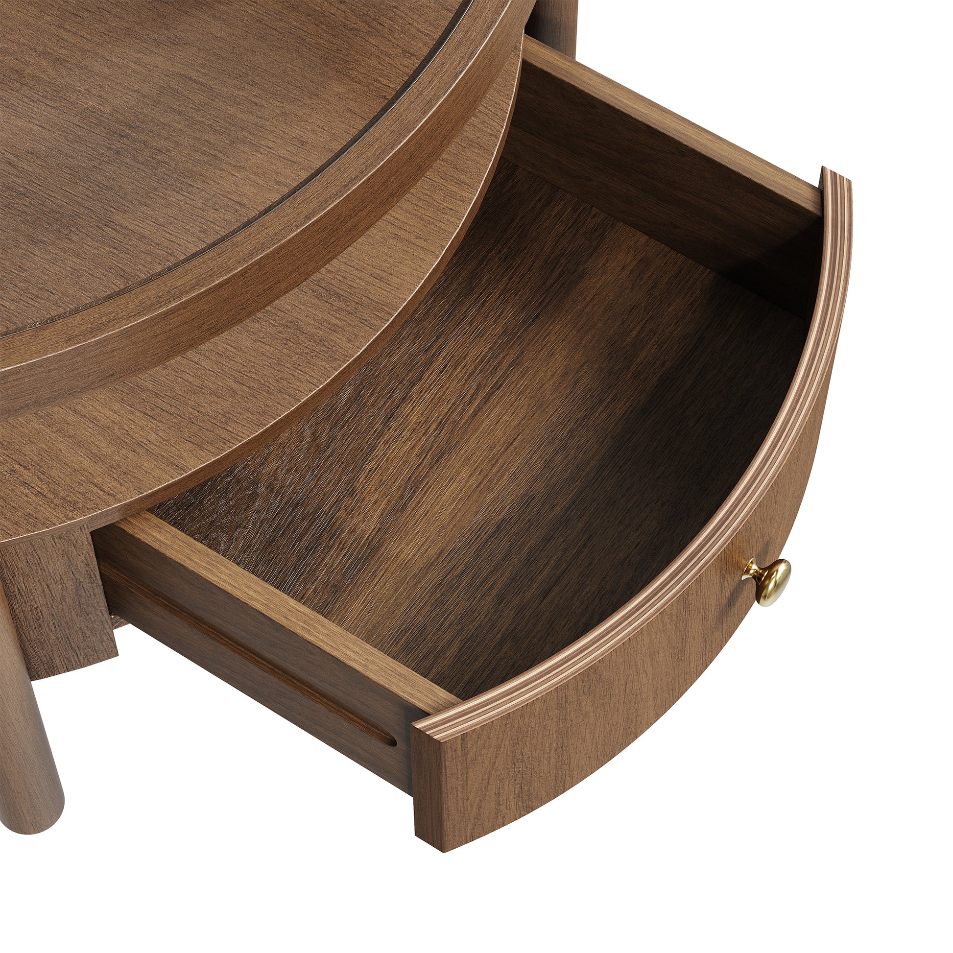 Solid Wood Round Glass Top Coffee Table with Storage Drawer, 2-Tier Mid Century Modern Circular Center Table, Walnut Wooden Cocktail Table for Living Room image 11