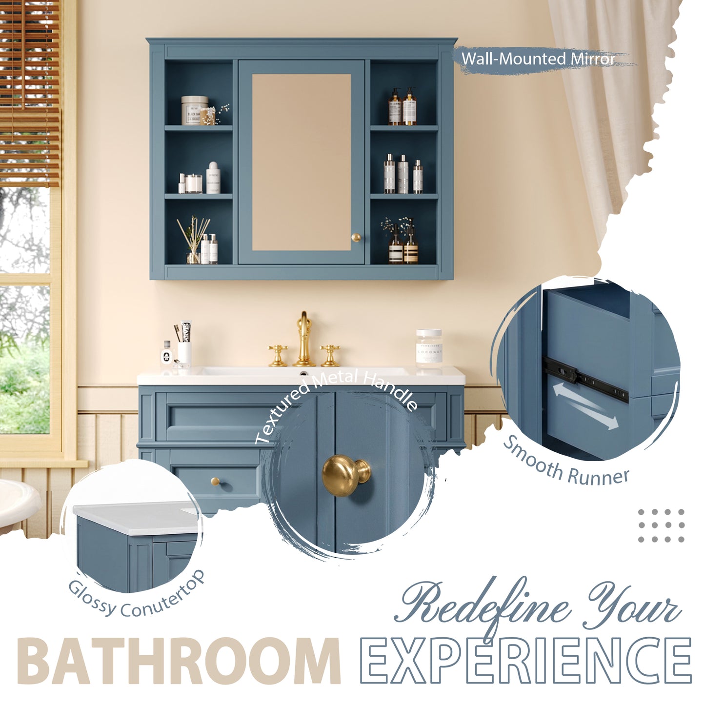 36'' Bathroom Vanity with Medicine Cabinet, Modern Bathroom Storage Cabinet with 2 Soft Closing Doors, Single Sink Bathroom Vanity image 4