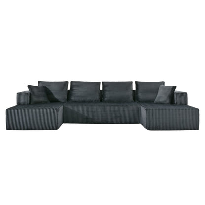 132.1 Inch Modular Sectional Sofa, U-Shaped Corduroy Sofa Couch with Double Chaise, Oversized Deep Seat Cloud Couch for Living Room, Apartment, Gray image 8