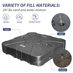 Patio Umbrella Base with Wheels, Water & Sand Filled Weighted Base for Most Cantilever Offset Umbrella, 260LBS, Square (Black),34'' X 34''