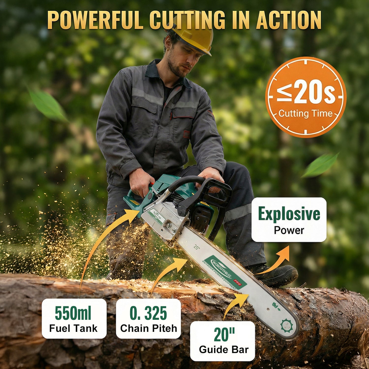 62CC 2-Stroke 20" Gasoline Chainsaw Power Engine Wood Cutting Gas Chain Saw image 4