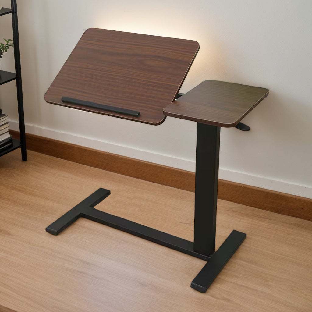 Bedside Table,Folding Overbed Bedside Desk Mobile Rolling Laptop Stand Tilting Overbed Table with Wheels Height Adjustable Tray Table for Laptop Bed Sofa Side Table (WALNUT) image 11
