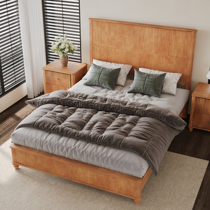 Solid Wood Bed Frame,Queen Platform Bed Frame with Headboard,Tall Headboard Natural Wood Bed,No Box Spring Needed,Natural image 4