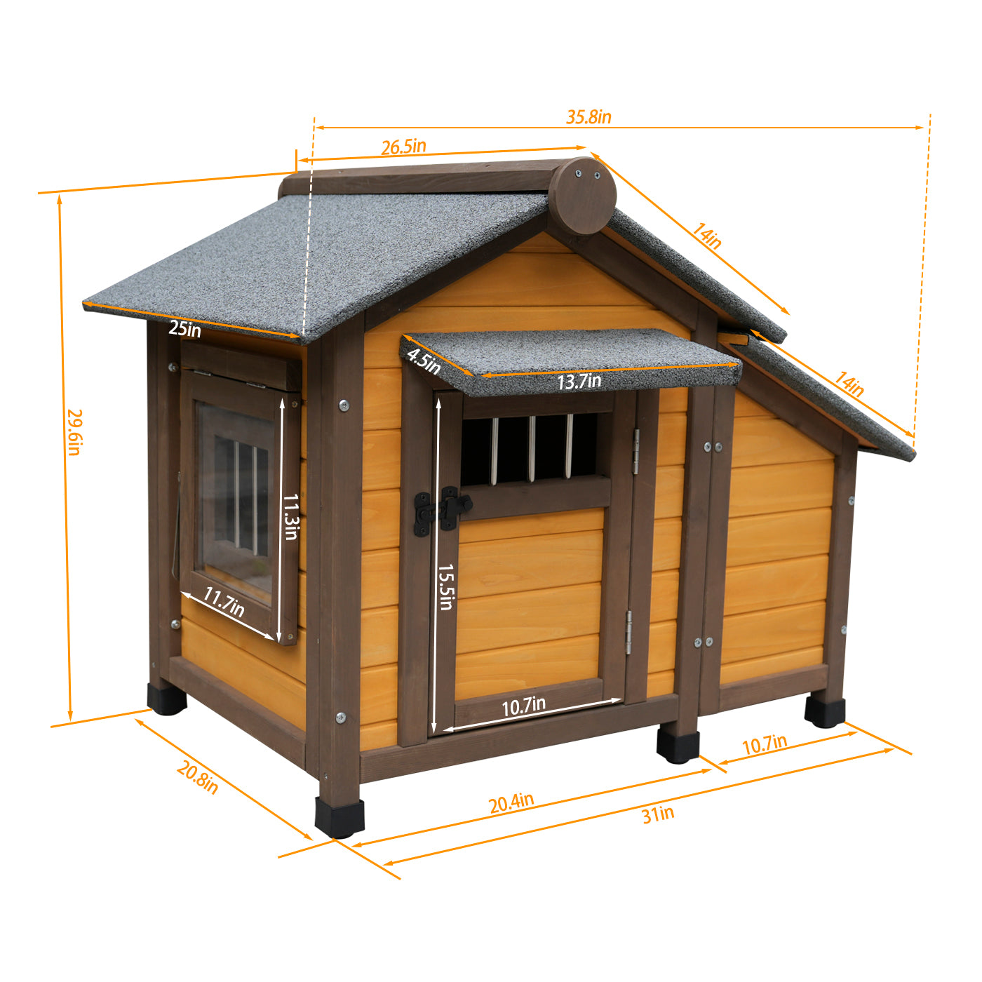 45 Inch Solid Wood Dog House, Cozy Outdoor Shelter for Medium & Small Dogs with Lockable Ventilated Door, Waterproof Insulated Felt Roof & Charming Design image 9