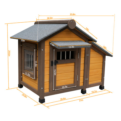 45 Inch Solid Wood Dog House, Cozy Outdoor Shelter for Medium & Small Dogs with Lockable Ventilated Door, Waterproof Insulated Felt Roof & Charming Design image 9