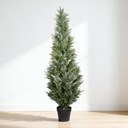 5FT Artificial Cypress Tree in Black Plastic Pot UV Resistant, Realistic Indoor Outdoor Fake Topiary Plant, Garden or Entryway Decoration, 1pc/set image 2