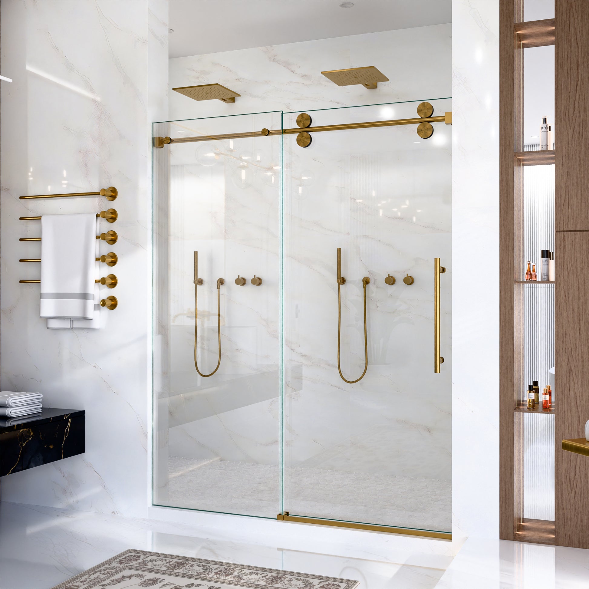 56"-60"W*72" H Frameless Single Sliding Shower Door – 5/16" (8mm) Clear Tempered Glass, Bypass Design with Brushed Gold Finish image 5