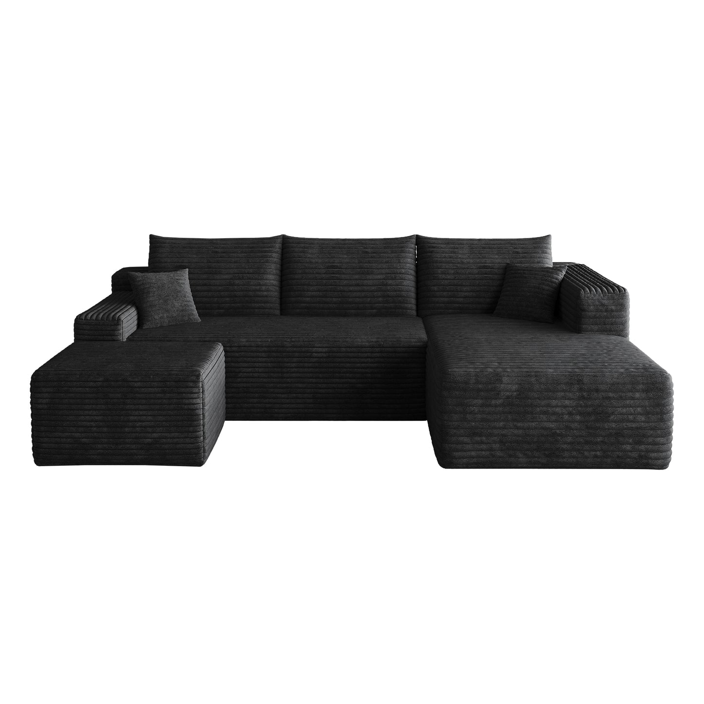95" Cloud Sectional Sofa with 1 Ottoman,Modern Minimalist Upholstered Couches, Comfort U Shaped Sofa for Living Room,Deep Seat Corner Couch,No Assembly Required,Black (Plush Corduroy Fabric) image 11