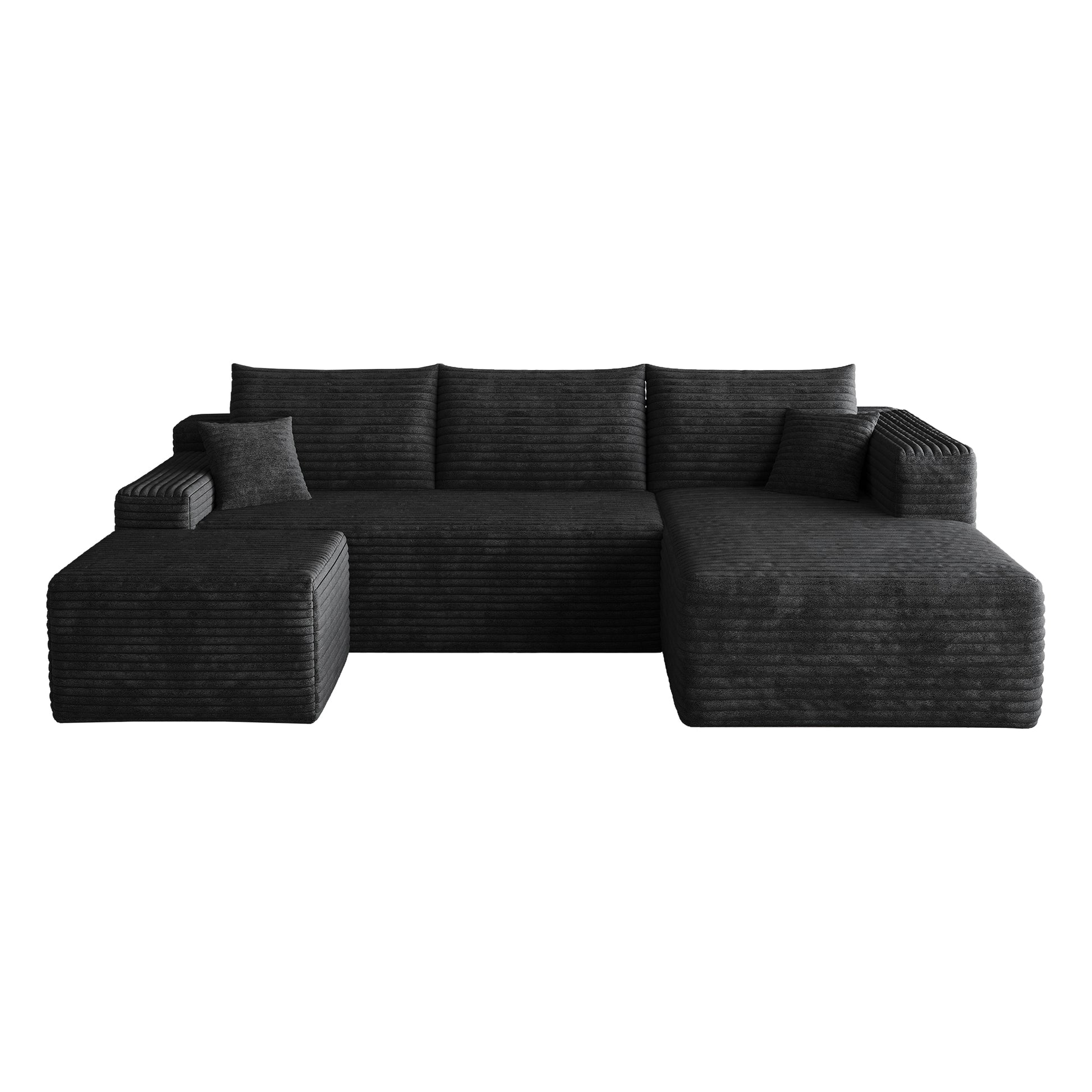 95" Cloud Sectional Sofa with 1 Ottoman,Modern Minimalist Upholstered Couches, Comfort U Shaped Sofa for Living Room,Deep Seat Corner Couch,No Assembly Required,Black (Plush Corduroy Fabric) image 11