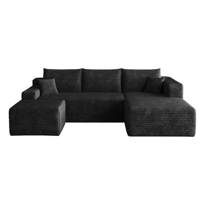 95" Cloud Sectional Sofa with 1 Ottoman,Modern Minimalist Upholstered Couches, Comfort U Shaped Sofa for Living Room,Deep Seat Corner Couch,No Assembly Required,Black (Plush Corduroy Fabric) image 11