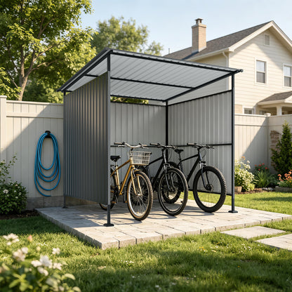 6x6FT Outdoor Pergola with Hardtop Roof, Lean-to Metal Grill Gazebo & Bike Storage Shed, Heavy Duty Patio Awning Shelter for Backyard, Deck, Lawn, BBQ & Pets image 1