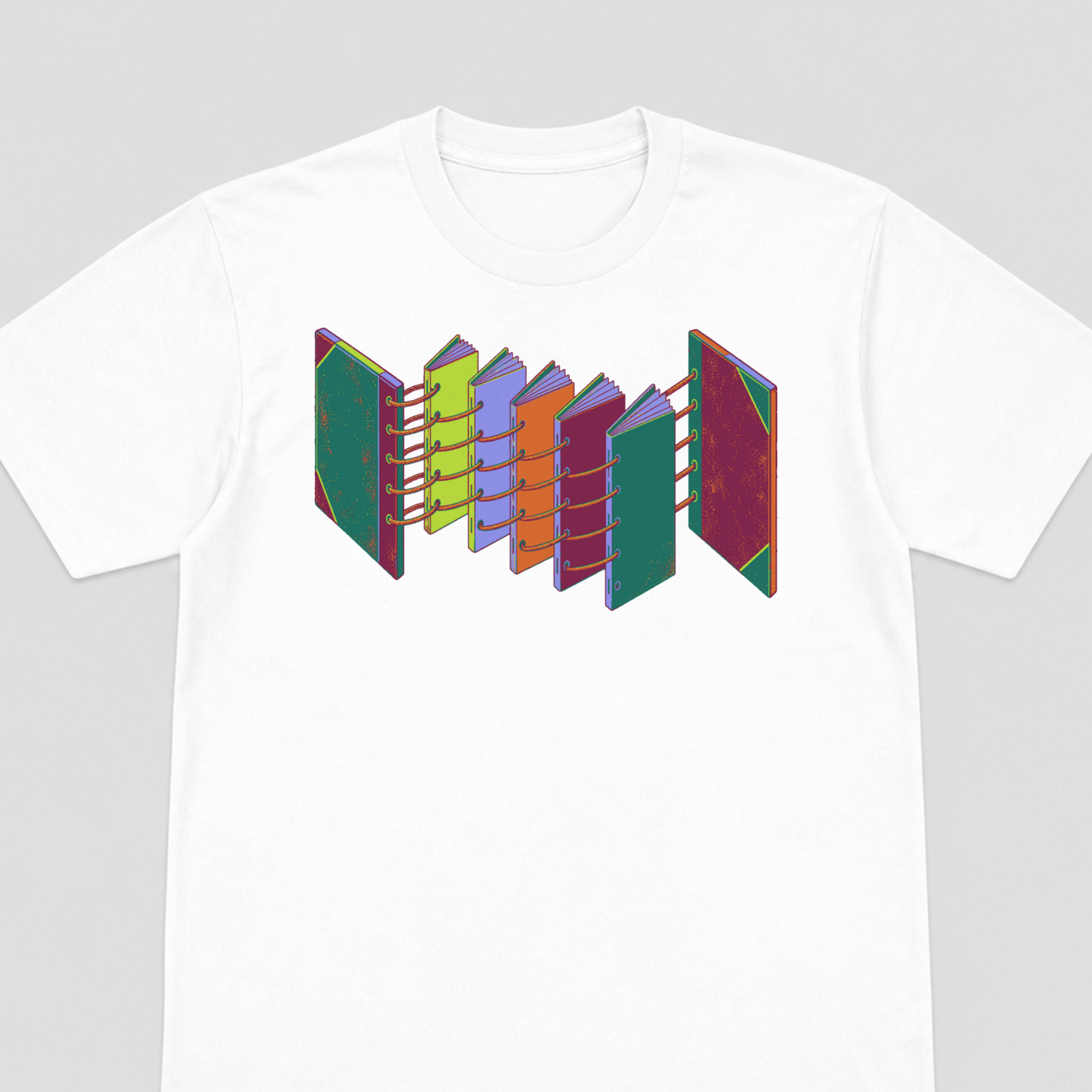 Open Spine Assembly Bookbinding Graphic T-Shirt - POD-20260811-144_white_front_closeup_mockup