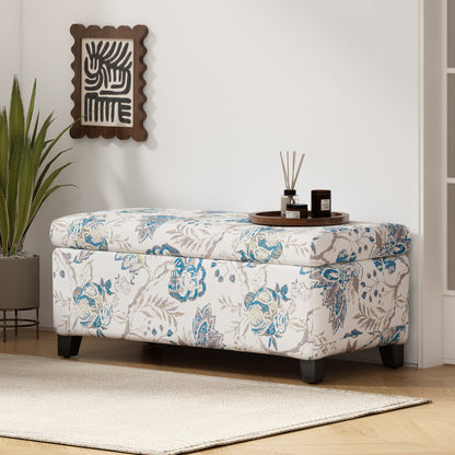 Luxury Storage Ottoman with Floral Patterned Fabric, Soft-Close Hinges, Multi-Functional Footrest & Seat for Living Room, Bedroom - Hidden Compartment for Blankets/Pillows image 9