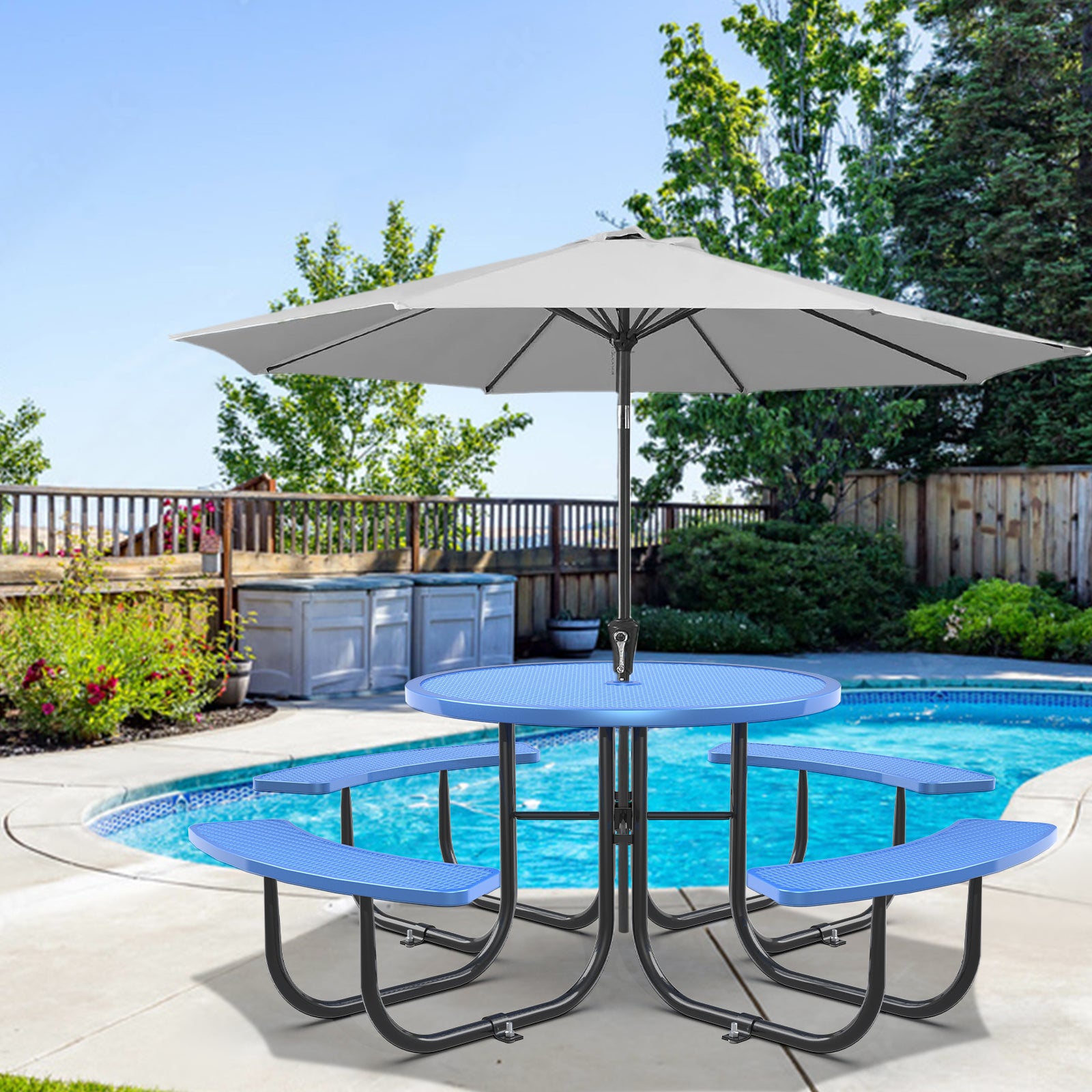 Blue Round Table & Chair Set with Umbrella Hole image 2