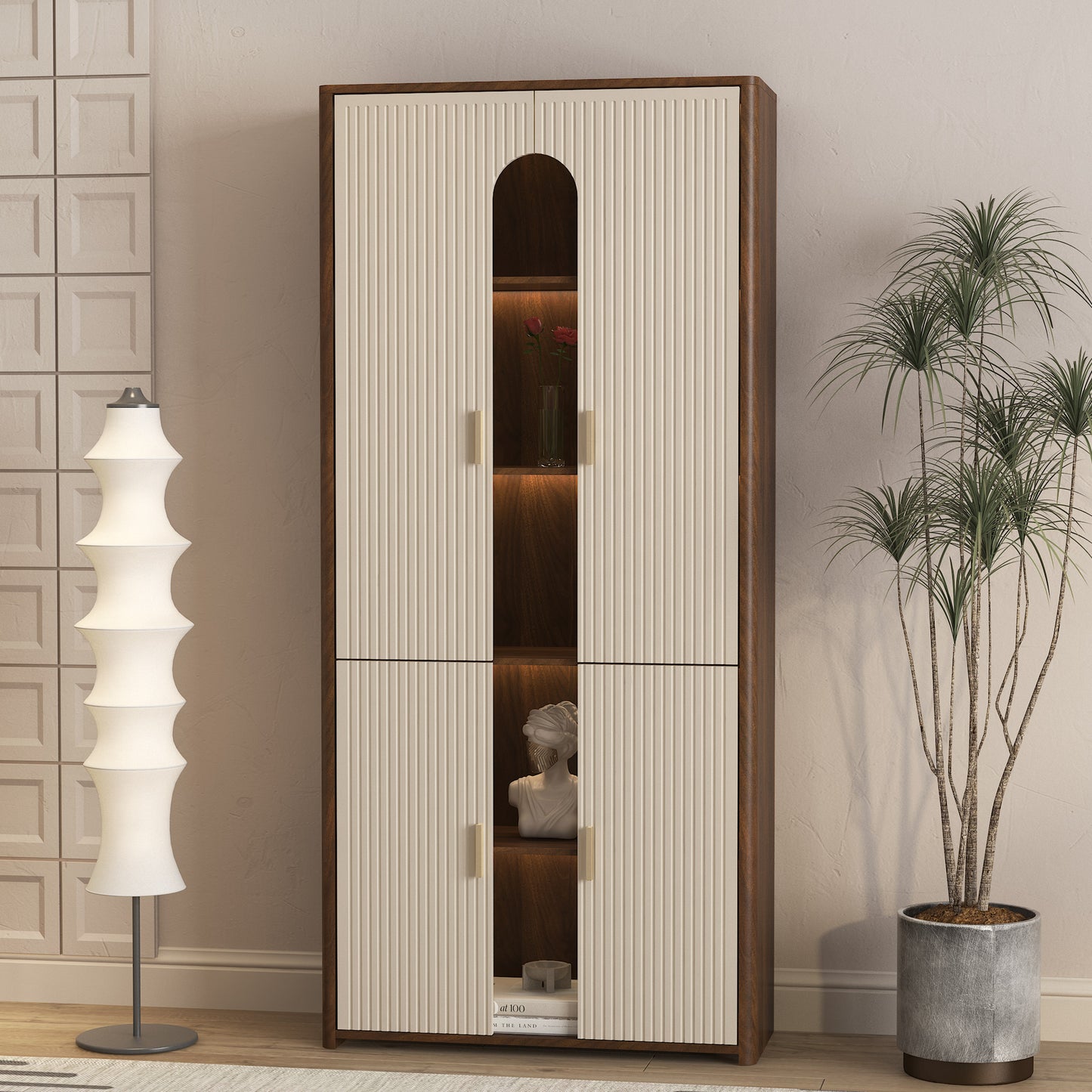 Display Cabinet with Doors,Bookcase with LED Lights, Display Case for Collectibles Bedroom Living Room Office image 7