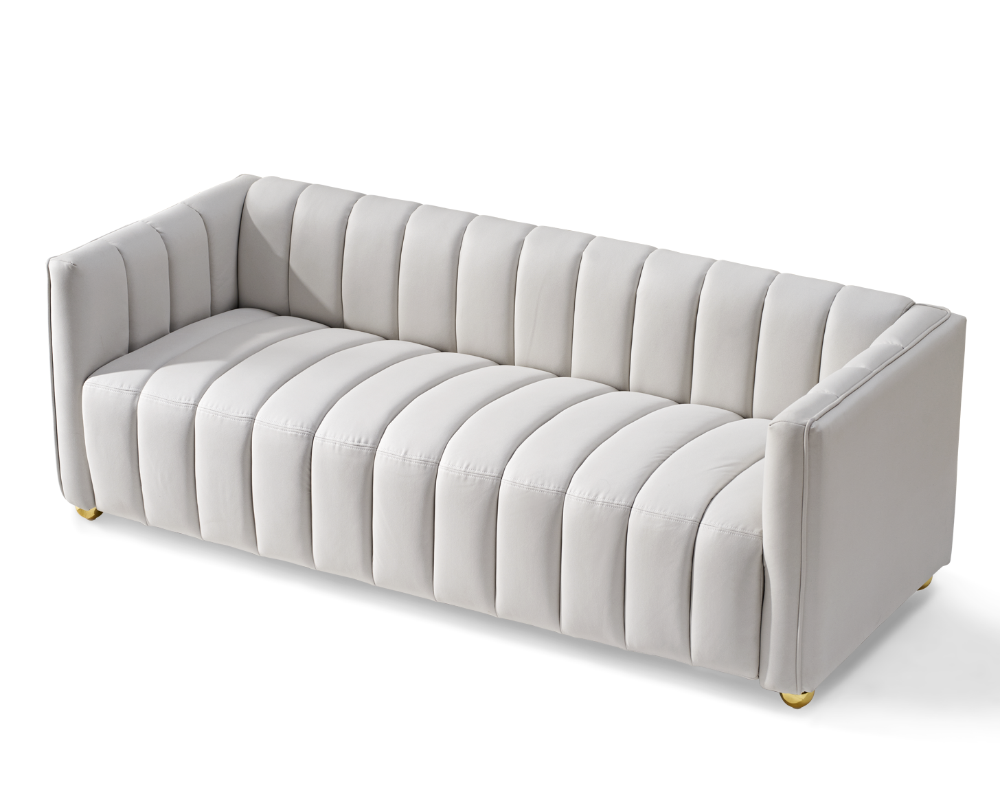Modern Glam Vertical Channel Tuft Sofa, 82.7" Wide Leather Look Fabric Couch with Continuous Seat, Sturdy Wood Frame Comfort Cushioned Sofa for Apartment Lounge image 3