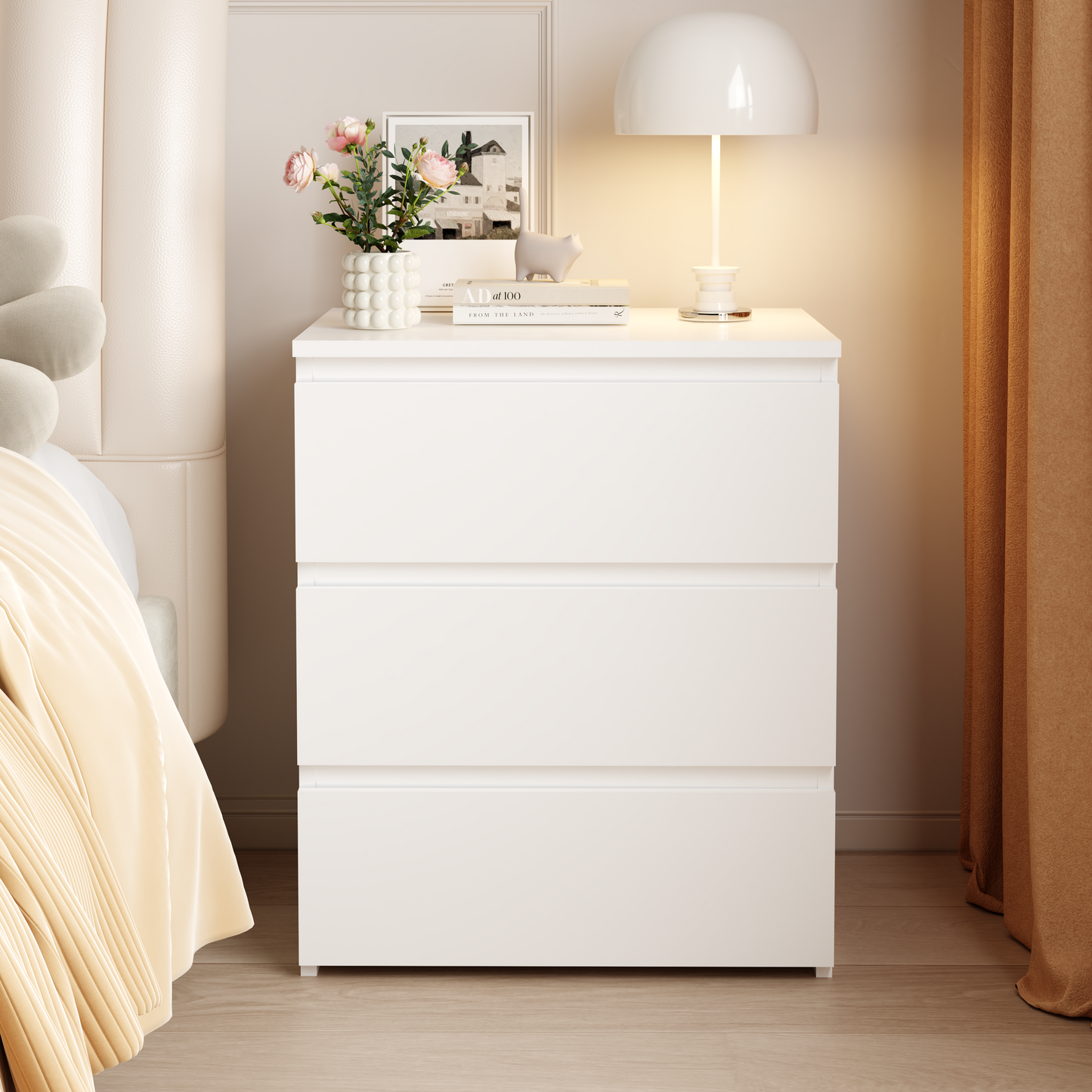 (Set of 2)3 Drawer Dresser, Small Dresser for Closet, Wooden White Nightstand for Bedroom, Chest of Drawers Side Table Storage Cabinet for Home Office, Each box Contains Two Side Tables image 5