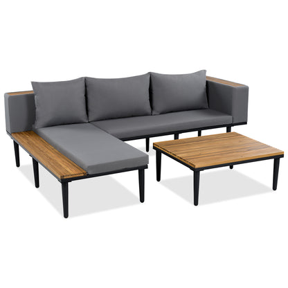 <Old SKU: N704G201251E> Luxury Patio Furniture Set with Removable Cushions and Coffee Table, L-Shaped Acacia Wood Sofa with Side table, Outdoor Conversation Sectional Sofa for Backyard, Porch, Gray image 6